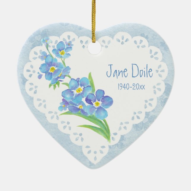 Anpassningsbar Dated Namn-Glöm mig-inte-minnesblom Julgransprydnad Keramik (Baksidan)