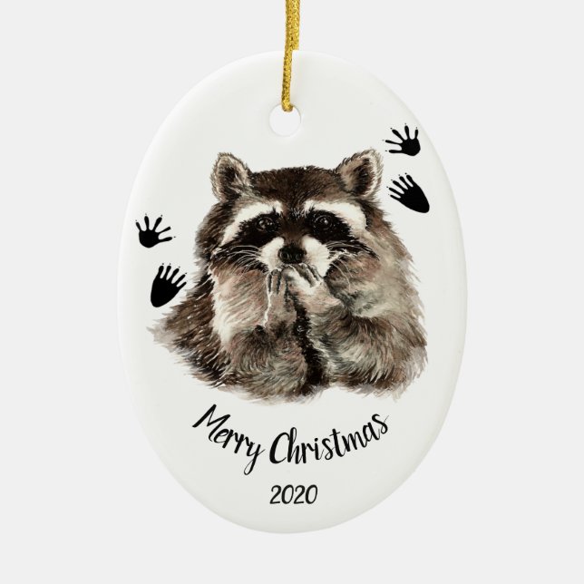 Anpassningsbar Dated Raccoon Blowing Kisses, Kärle Julgransprydnad Keramik (Framsidan)