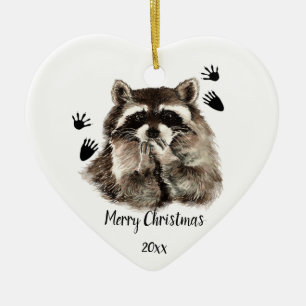 Anpassningsbar Dated Raccoon Blowing Kisses, Kärle Julgransprydnad Keramik