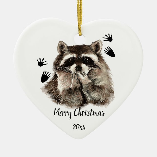 Anpassningsbar Dated Raccoon Blowing Kisses, Kärle Julgransprydnad Keramik (Framsidan)