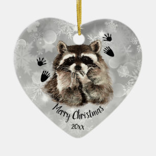 Anpassningsbar Dated Raccoon Blowing Kisses, Kärle Julgransprydnad Keramik