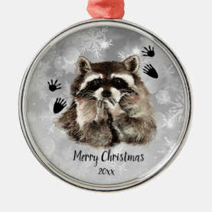 Anpassningsbar Dated Raccoon Blowing Kisses, Kärle Julgransprydnad Metall
