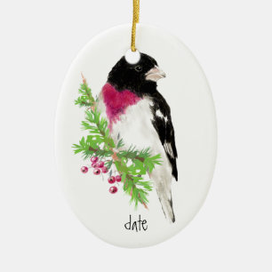 Anpassningsbar Dated Ro Brested Grosbeak, Bird Ani Julgransprydnad Keramik