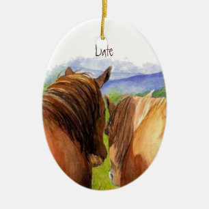 Anpassningsbar Dated Romantic Horses Sharing a Sec Julgransprydnad Keramik