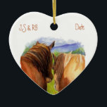 Anpassningsbar Dated Romantic Horses Sharing a Sec Julgransprydnad Keramik<br><div class="desc">Anpassningsbar Dated and initialer of the par Watercolor Romantic Horses Sharing a Secret</div>