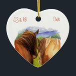 Anpassningsbar Dated Romantic Horses Sharing a Sec Julgransprydnad Keramik<br><div class="desc">Anpassningsbar Dated and initialer of the par Watercolor Romantic Horses Sharing a Secret</div>