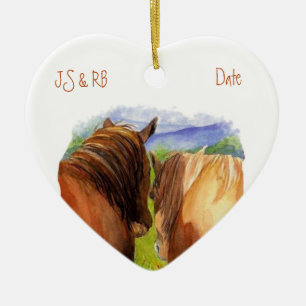 Anpassningsbar Dated Romantic Horses Sharing a Sec Julgransprydnad Keramik