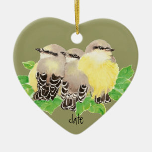Anpassningsbar Dated, Western Kingbird, Cuddling B Julgransprydnad Keramik