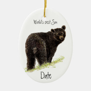 Anpassningsbar Dated World's Best Son Black Bear Julgransprydnad Keramik