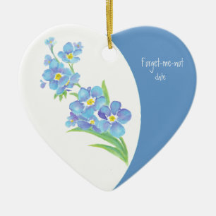 Anpassningsbar-daterad glömska-jag-inte vattenfärg julgransprydnad keramik