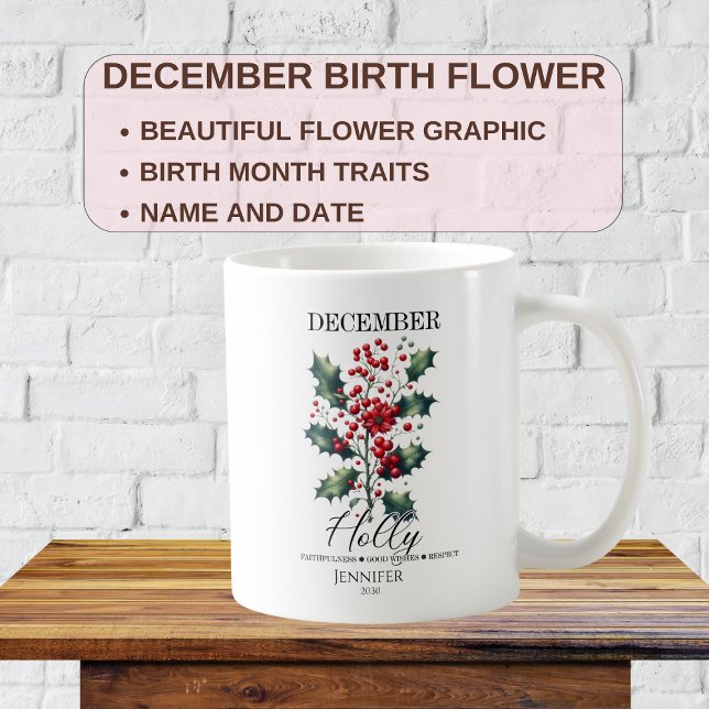 Anpassningsbar December Födelsedag Järnek Buske Bl Kaffemugg (Skapare uppladdad)