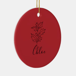 Anpassningsbar December Holly Birth Flower Gift Julgransprydnad Keramik