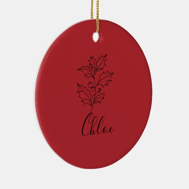 Anpassningsbar December Holly Birth Flower Gift Julgransprydnad Keramik (Höger)