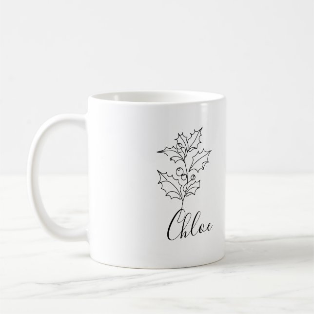 Anpassningsbar December Holly Birth Flower Gift Kaffemugg (Vänster)