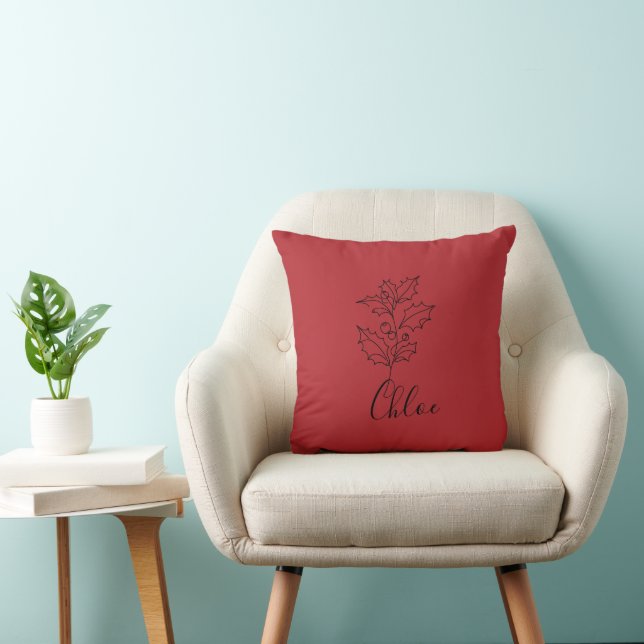 Anpassningsbar December Holly Birth Flower Gift Kudde (Stol)