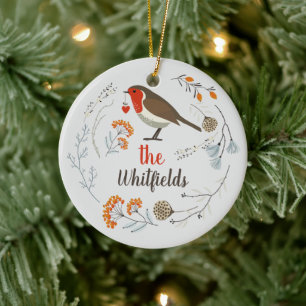Anpassningsbar Decorative Robin Botanical-jul Julgransprydnad Keramik