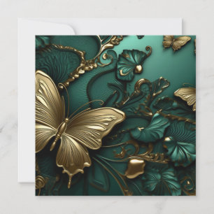 Anpassningsbar Deep Grönt Flowers & Guld Butterfli