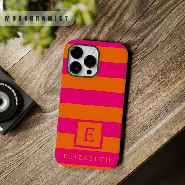 Anpassningsbar Deep Rosa Orange Färg Rand (Custom Deep Pink Orange Color Stripes Case-Mate iPhone Case)