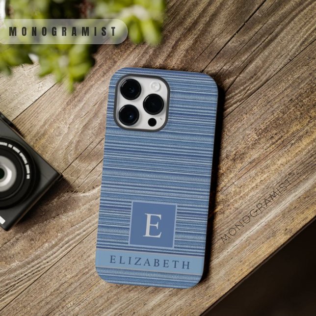 Anpassningsbar Denim Blue Grått White Färg Rand (Custom Denim Blue Grey White Color Stripes Case-Mate iPhone Case)