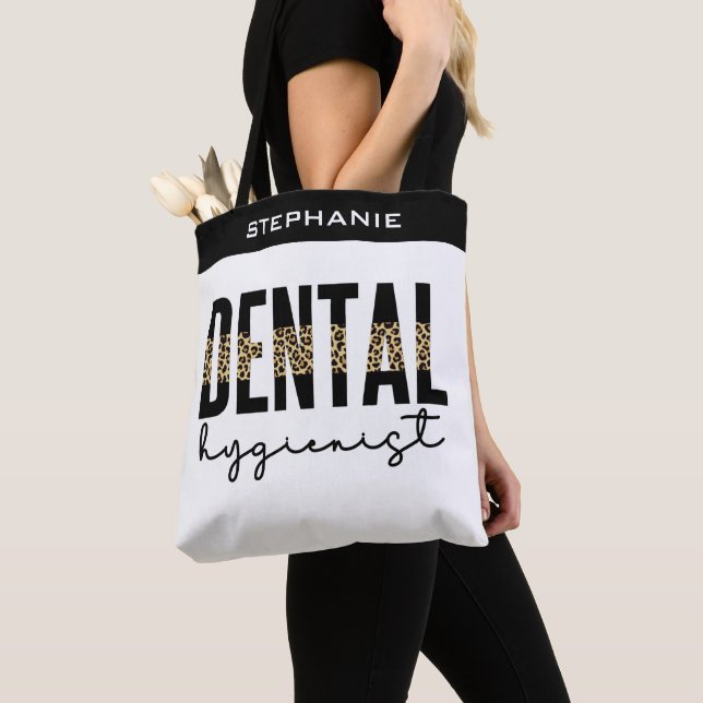 Anpassningsbar Dental Hygienist Cheetah Print Gift Tygkasse (Närbild)