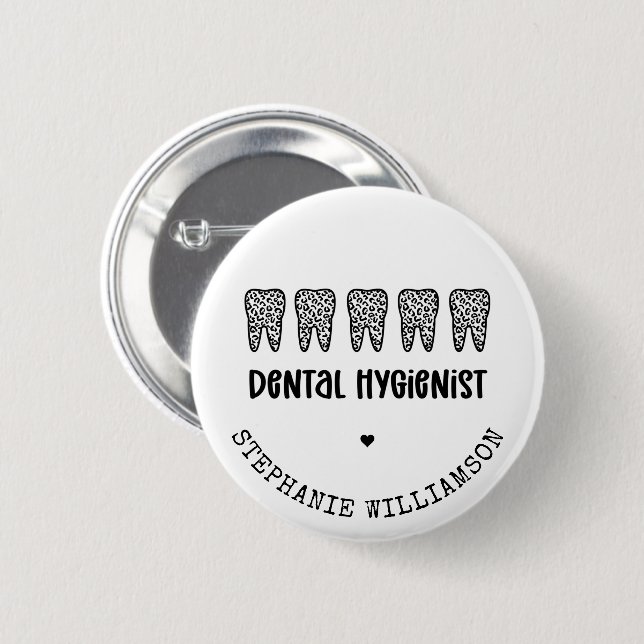 Anpassningsbar Dental Hygienist Leopard Print Teet Knapp (Framsida & baksida)
