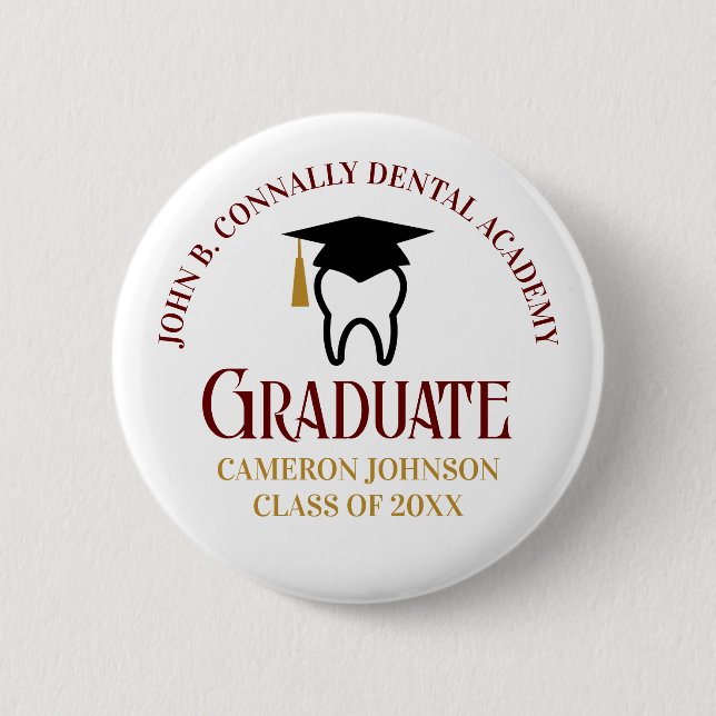 Anpassningsbar Dental School Studenten Maroon Guld Knapp (Framsida)