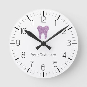 Anpassningsbar Dentist Office Dental Glitter Tooth Rund Klocka