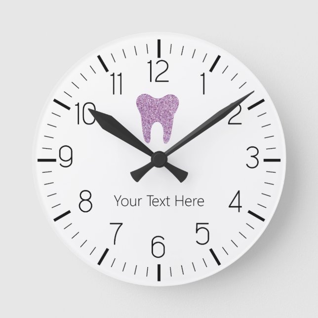 Anpassningsbar Dentist Office Dental Glitter Tooth Rund Klocka (Framsida)