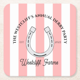 Anpassningsbar Derby Party Rosa Cabana Rand Horses Underlägg Papper Kvadrat