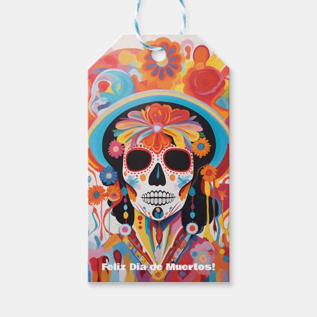 Anpassningsbar: Dia de Muertos La Calavera Catrina Presentetikett (Framsidan)