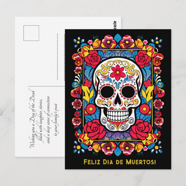 Anpassningsbar Dia de Muertos Sugar skalle Vykort (Fram/baksida)