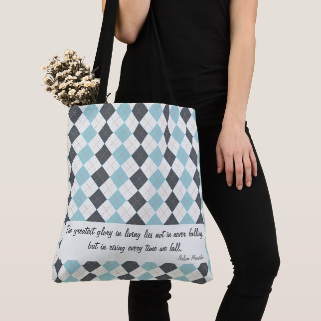 Anpassningsbar diamantcheckad plaid elegant toteba tygkasse (Närbild)