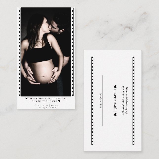 Anpassningsbar Diaper Raffle Baby Shower Photo Awa Visitkort (Fram/baksida)