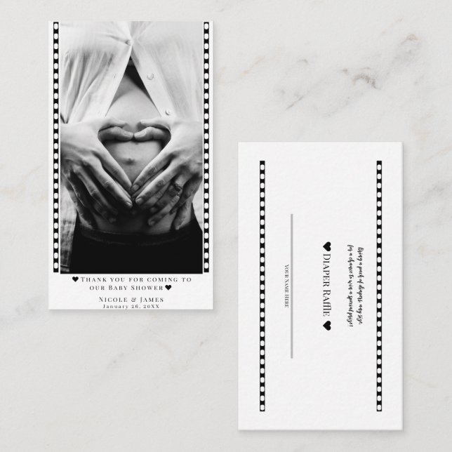 Anpassningsbar Diaper Raffle Baby Shower Photo Awa Visitkort (Fram/baksida)