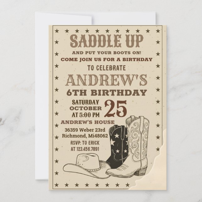 Anpassningsbar Digital Cowboy Vilda western Birthd Inbjudningar (Framsida)