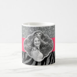 Anpassningsbar din bild Silver Glitter Girly Rosa  Kaffemugg