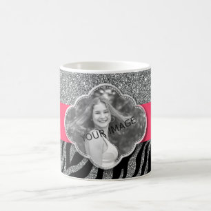 Anpassningsbar din bild Silver Glitter Girly Rosa Kaffemugg