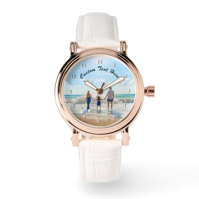 Anpassningsbar din fotobevakningsgåva med text armbandsur (Framsida)