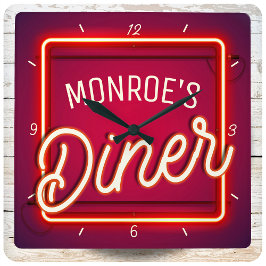 Anpassningsbar DIN NAMN Red Faux Neon Sign Retro-M Fyrkantig Klocka