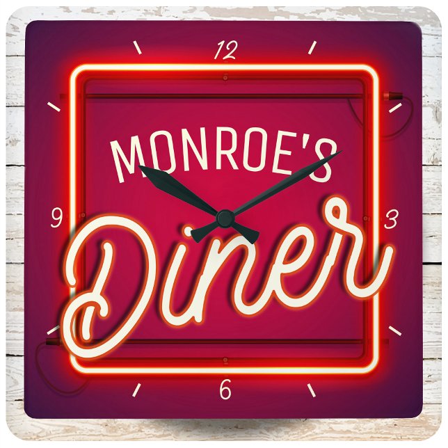 Anpassningsbar DIN NAMN Red Faux Neon Sign Retro-M Fyrkantig Klocka (Skapare uppladdad)
