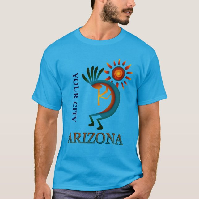 Anpassningsbar din stad Arizona Kokopelli med Sol Tee (Framsida)