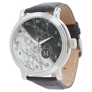 Anpassningsbar din svartvita marmorvakt i Brev Armbandsur