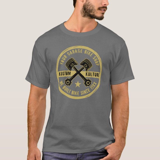 Anpassningsbar din text Garage Bike-butiksmärken T T Shirt (Framsida)