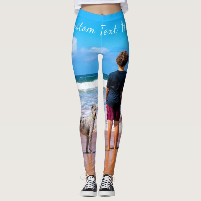 Anpassningsbar dina fotomaggar med text leggings (Framsida)