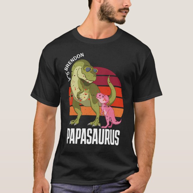 Anpassningsbar Dino Papasaurus Pappa Pappa Far Fun T Shirt (Framsida)