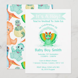 Anpassningsbar Dino Watercolor Dinosaur Boy Shower Inbjudningar