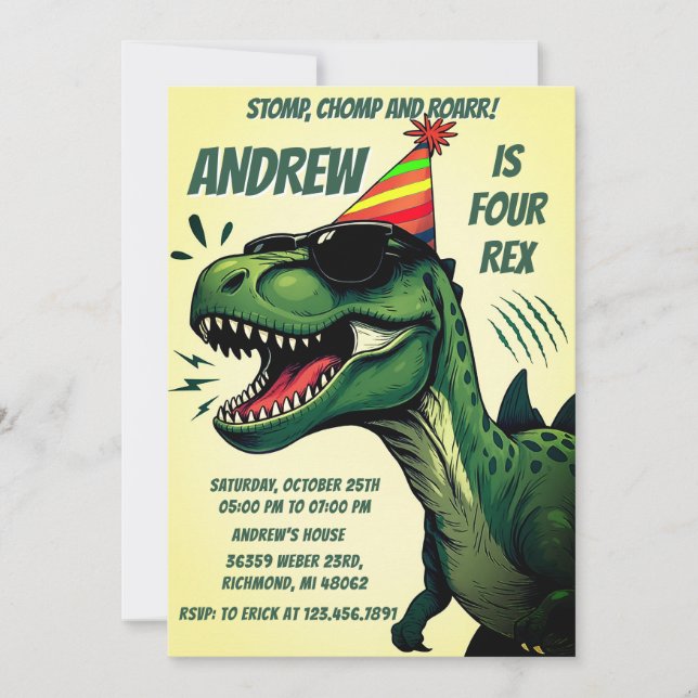 Anpassningsbar Dinosaur Dino Birthday-inbjudan Inbjudningar (Framsida)
