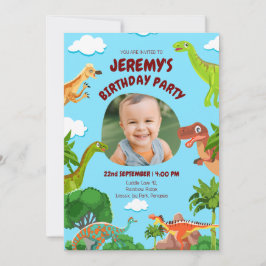 Anpassningsbar Dinosaur Photo Birthday-inbjudan Inbjudningar