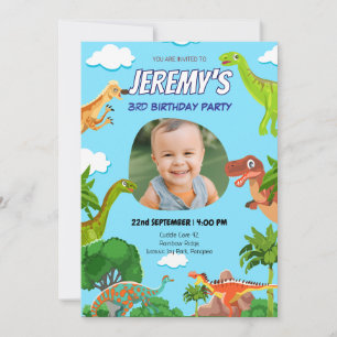Anpassningsbar Dinosaur Photo Birthday-inbjudan Inbjudningar