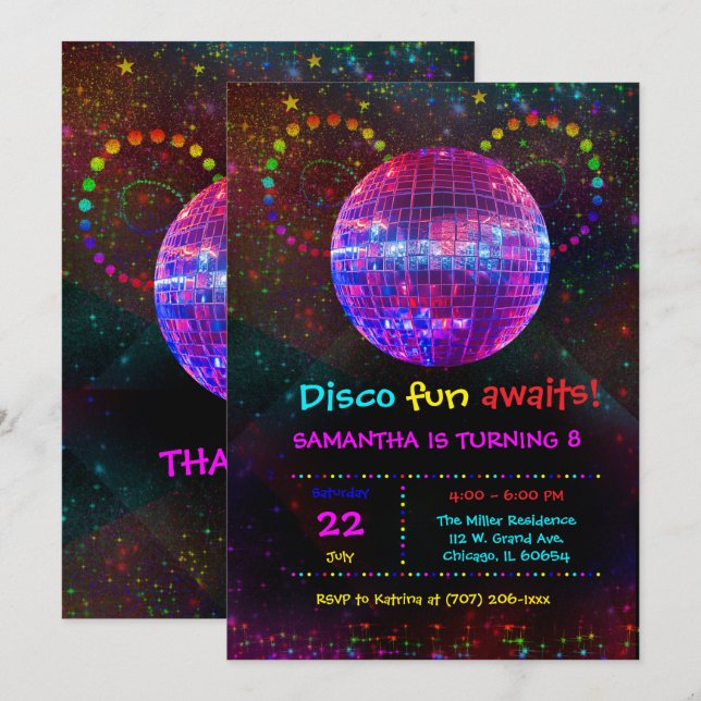 Anpassningsbar Discofestinbjudan - Redigerbar Desi Inbjudningar (Fram/baksida)